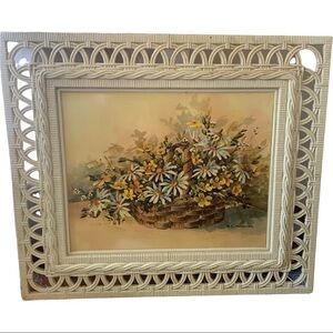1977 Homco Syroco Molded Plastic Framed Basket of Daisies Picture 3345